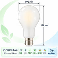 Ampoule à filament LED directe usine B22 Classe C 3000LM Verre dépoli Filament croisé 230V AC A70 Blanc chaud Certifiée CE UKCA