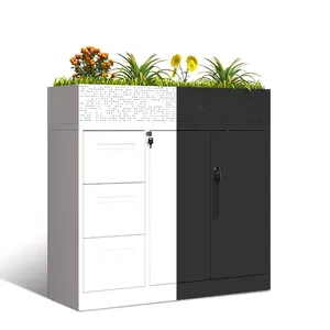 High quality office furniture metal file cabinet black cupboard steel storage locker with planter box