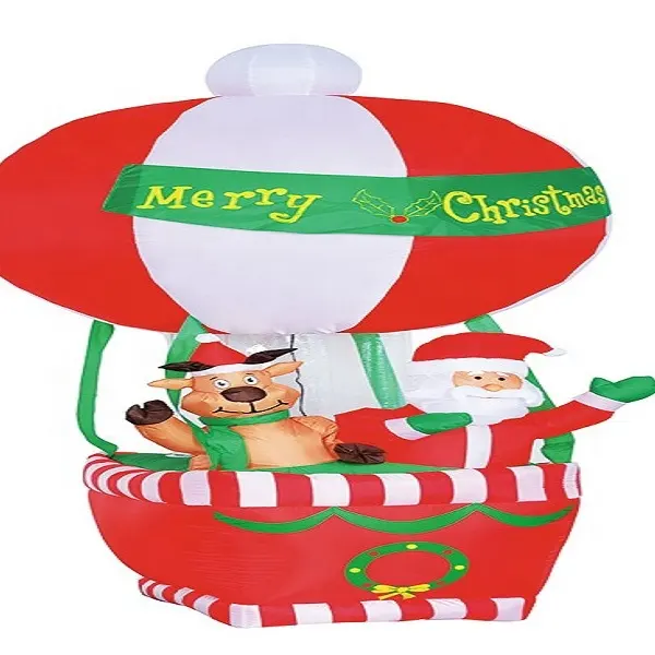 210cm/7ft inflatable hot air balloon with a santa claus and deer standing inside happily with lights for Christmas decoration