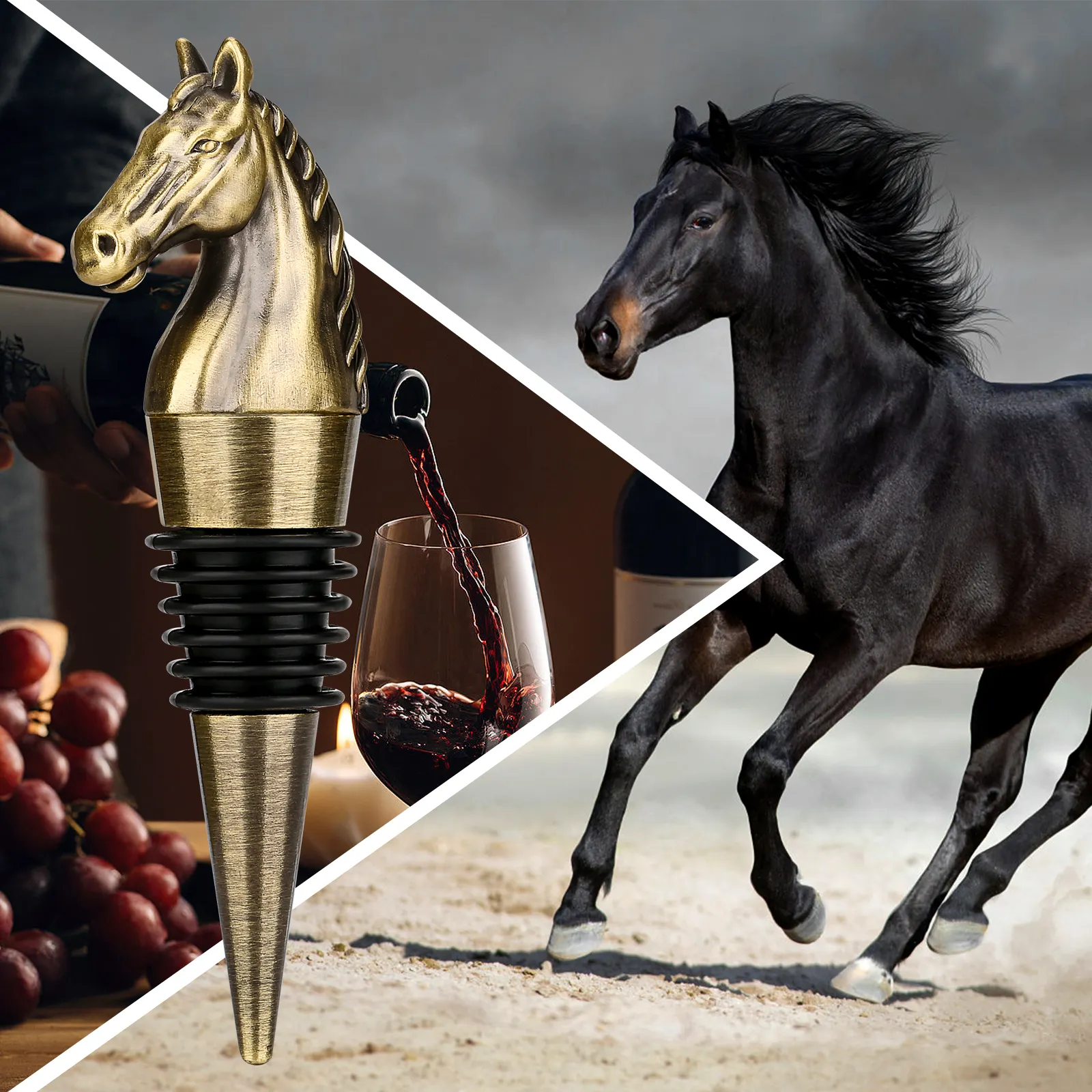 Exquisite Vintage Horse Head Wine Stopper for Men Champagne Cork Red Wine Bottle Accessories Birthday Gift