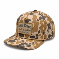 Topi Baseball 5 Panel Laser Camo Logo Kustom Berkualitas Tinggi dengan Patch Bordir 3D Snapback untuk Golf, Memancing, dan Berburu di Luar Ruangan