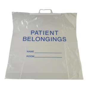 Sac d'effets personnels de patient en LDPE à bas prix avec poignée rigide pratique pour les soins hospitaliers et cliniques à utiliser avec couleur et logo personnalisés - Product Image 1
