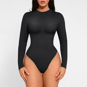 Summer Sexy <b>Mandarin</b> <b>Collar</b> Full Sleeve Skinny Fit Solid Color Vintage Decorated Breathable Eco-Friendly Yarn-Dyed Knitting - Product Image 1