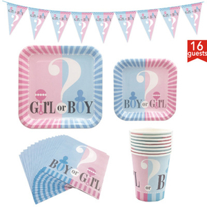 Set di Stoviglie Usa e Getta Blu o Rosa per Decorazioni <span class=keywords><strong>Festa</strong></span>, Rivelazione del Sesso del Bambino, Baby Shower - Product Image 6