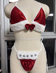 2024 nuovo Set di biancheria intima da donna della <span class=keywords><strong>serie</strong></span> natalizia di Natale Set di reggiseno e perizoma di peluche rosso grazioso Lingerie Sexy - Product Image 6