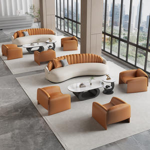 Canapé de bureau modulaire moderne en cuir avec éponge haute densité – Ensemble de mobilier de salon commercial confortable - Product Image 4