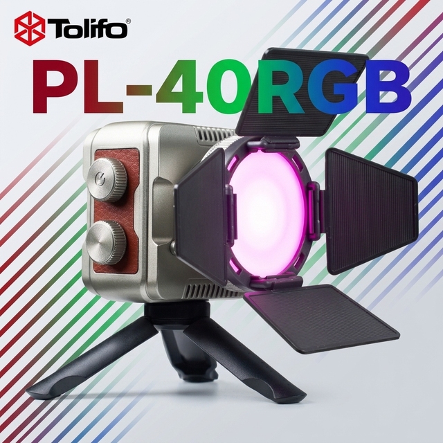 TOLIFO PL-40RGB Mini Palm Size COB Photography Light Portable Built-in Battery 40W RGB on Camera Video Light for Content Creator