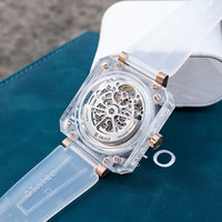 Montre mécanique automatique pour homme OBLVLO Oubao Luo, fabriquée en usine, boîtier carré transparent, 43 mm, acier inoxydable, saphir