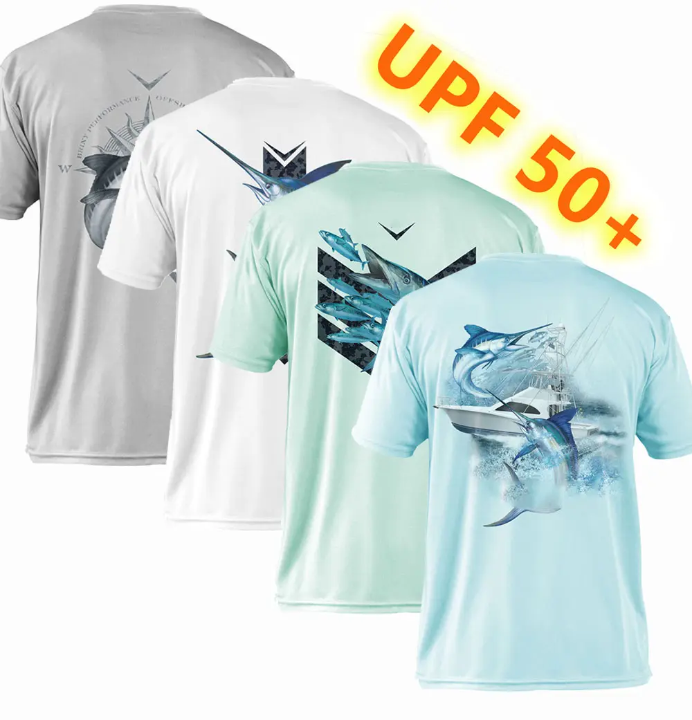 Camiseta de pesca personalizada UPF 50 + para hombre, camiseta de pesca de secado rápido con protección Uv de poliéster, camisetas de pesca de manga corta