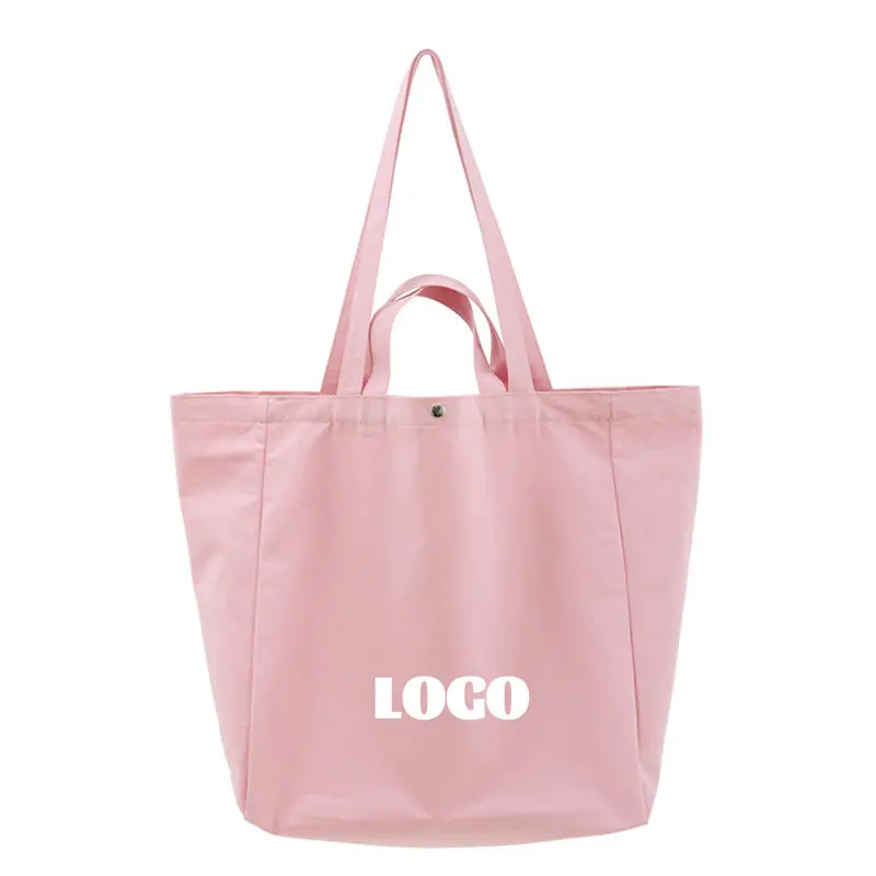 Wholesale Retail Reusable Large Cotton Shopping Shoulder Tote Bags With Custom Printed Logo