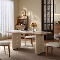 Table à manger rectangulaire en pierre frittée et bois massif crème de style français moderne, vente directe d'usine pour mobilier de salle à manger