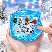 Jouet Squishy Cube de Noël en TPR rose transparent, Bonhomme de neige et Homme en pain d'épices, Jouet anti-stress à presser pour cadeau de Noël et remise en cadeau
