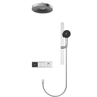 Ensemble de douche thermostatique encastré avec cartouche céramique, jets de pluie et de massage, design moderne, finition or brossé en acier inoxydable