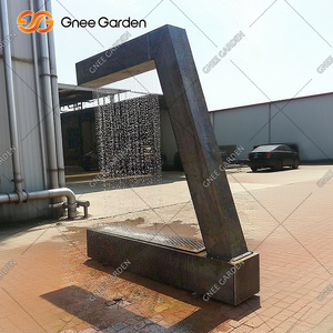 Fontaine de jardin en acier Corten rouillé rouge avec cascade LED extérieure pour bassins, jardins, piscines et murs – Design Art Déco résistant aux intempéries - Product Image 4