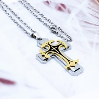 Colliers en acier inoxydable à prix réduit, chaînes de cou avec gouttes d'huile, collier à pendentif croix à trois couches pour les croyants religieux et les amoureux