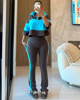 Ensemble de survêtement 2 pièces pour femmes avec logo personnalisé, idéal pour les grandes tailles : Polo à rayures et pantalon de sport