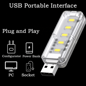 LED USB タッチ調光ナイトライト 5V ポータブル 3000K/6500K 電球 寝室、書斎、PC、ラップトップ、モバイル電源バンク用 プラグイン照明 - Product Image 2