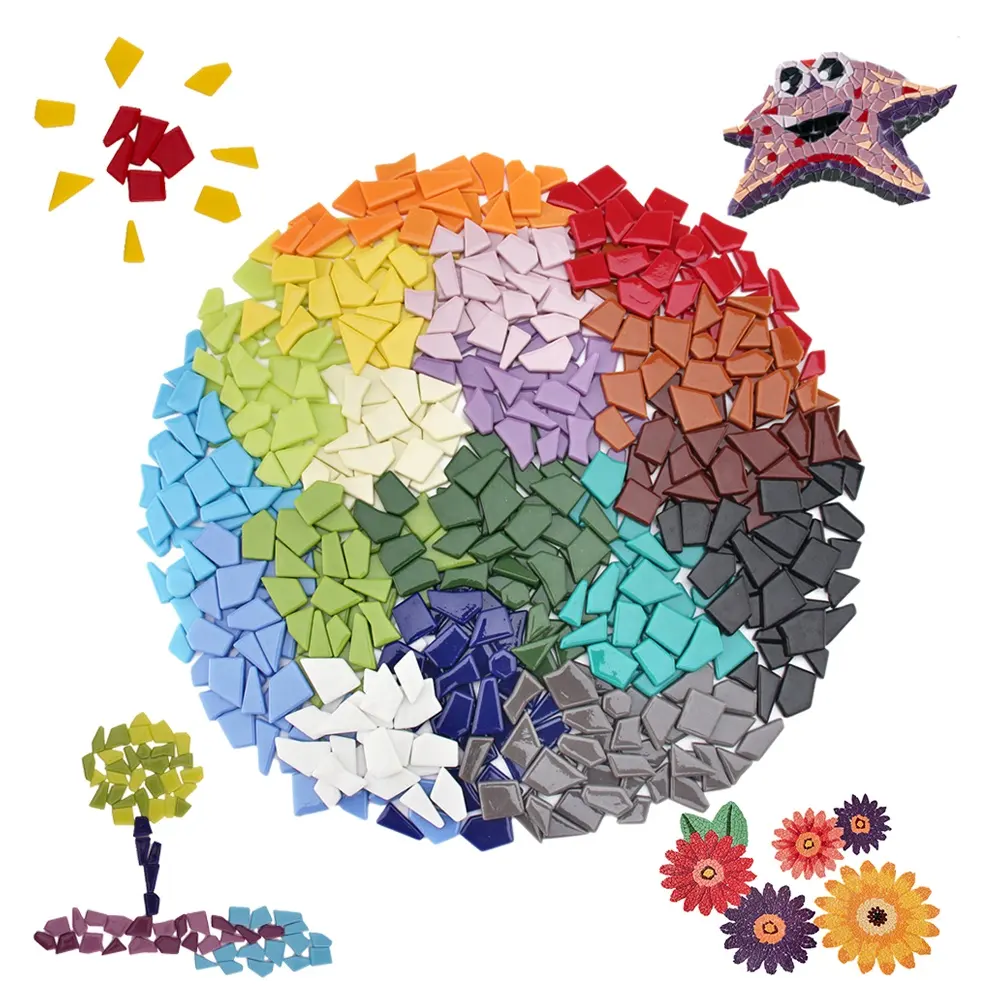 Azulejos de mosaico de vidrio sueltos irregulares coloridos de arte a granel de vidrio reciclado Diy para manualidades