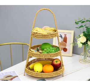 Nouveau panier de rangement en plastique tressé <span class=keywords><strong>fait</strong></span> à la <span class=keywords><strong>main</strong></span>, durable, <span class=keywords><strong>lavable</strong></span>, multi-couches, pour collations, trois étages - Product Image 1