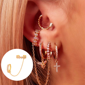 Aros de Cristal Conectados a una Cadena de Oro, Pendientes a Juego, Plata de Ley S925, Chapados en Oro - Product Image 4