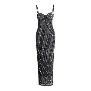 Moda Elegante Evening Party <span class=keywords><strong>Prom</strong></span> Dress Rhinestone Beading Diamonds Strap mangas Backless Bodycon Dress Alta qualidade - Product Image 5