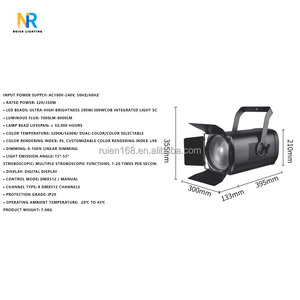 Bright Dream 200W 300W Lampu Sorot LED Cob Warm White Taman Hiburan DMX Fresnel IP33 Dapat Diredupkan Aluminium+Plastik CRI Tinggi - Product Image 3