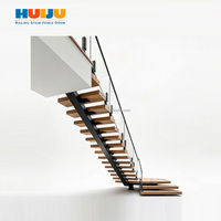 Escalier flottant incurvé en bois de haute qualité HJ avec rampe en verre trempé, escalier incurvé de luxe pour villa