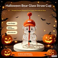 Tasse en verre borosilicate en forme d'ours avec couvercle à paille, motif dessin animé d'Halloween, résistante à la chaleur, en forme de citrouille