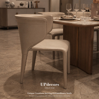 Chaise de salle à manger de haute qualité en cuir PU beige crème, entièrement enveloppée, avec dossier incurvé en forme de V et pieds intégrés, pour villa, appartement, restaurant