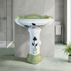 Tocador de baño en relieve de diseño europeo con fregadero Lavabo de cerámica Soporte Pedestal Art Basin - Product Image 1