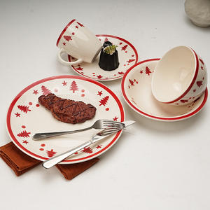 Juego de vajilla de diseño de árboles de Navidad con borde rojo, regalo de fiesta de vacaciones, cuenco de cerámica de dibujos animados, plato, taza, juego de vajilla personalizado - Product Image 2