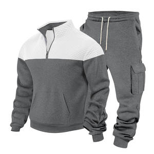 Ensemble de survêtement décontracté RUIQUWIN pour hommes, coupe ample, blocs de couleur, tissu épais, écologique, pantalon cargo et sweat-shirt à col montant - Product Image 2