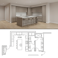 Service de conception d'intérieur complet professionnel Pavone pour salon [Contreplaqué/Placage] – Rendu 3D moderne minimaliste taupe CE