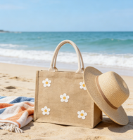 Souvenirs de mariage à la plage tendance - Sac fourre-tout en jute jaune de style coréen, simple, personnalisable, avec fermeture éclair et cordon