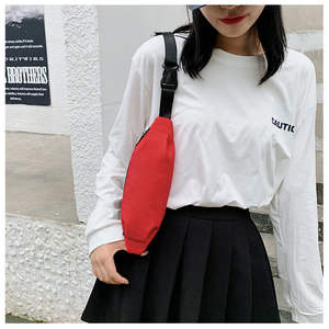 Riñonera de lona minimalista Harajuku de Color caramelo para mujeres jóvenes al aire libre, bandolera de un solo hombro, riñonera bonita para niñas - Product Image 2