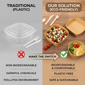 กล่องใส่ก๋วยเตี๋ยวแบบใช้แล้วทิ้ง เป็นมิตรกับสิ่งแวดล้อม ย่อยสลายได้ ทำจากกระดาษคราฟท์ ฐานสี่เหลี่ยม กันรั่ว พกพาสะดวก สำหรับอาหารแบบนำกลับบ้าน เกรดสำหรับอาหาร - Product Image 4