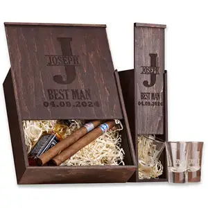 Venta caliente Best Man Propuesta Grabado Humidor Padrinos de boda de madera Caja de cigarros de regalo para regalos