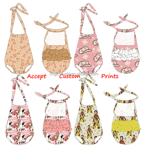 OEM Tùy Chỉnh Bò Cô Gái Không Tay Backless Halter Jumpsuit Thời Trang Phương Tây Quần Áo Bé Bong Bóng Ruffle Mông Rompers - Product Image 1