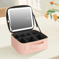 Sacs de toilette de voyage personnalisés, trousse de maquillage, maquillage avec miroir, logo personnalisé professionnel, vanity en cuir PU noir pour femmes avec LED