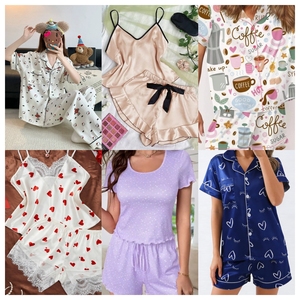 Conjunto de Pijama de Satén de 2 Piezas para Mujer, Estilo Veraniego, Diseño Moderno, Manga Corta, Cuello Camisero, Cierre de Botones, Ropa de Dormir Romántica - Product Image 5