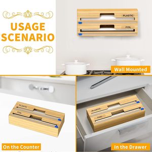 2-In-1 Bamboo Packaging Dispenser 30cm Roll Sliding Cutter Kitchen <b>Drawer</b> <b>Storage</b> Organizer Easy Cleaning - Product Image 3