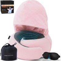 Oreiller de voyage confortable avec capuche en mousse à mémoire de forme, oreiller de cou en U avec capuche, doux pour la peau, pour avion et bureau, accepte la personnalisation