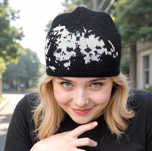 Chapeau d'hiver en tricot personnalisé avec broderie jacquard, motif <span class=keywords><strong>flocon</strong></span> <span class=keywords><strong>de</strong></span> neige, bonnet streetwear d'hiver, chapeau en tricot pour homme et femme - Product Image 1