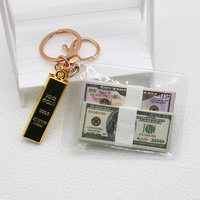 Porte-clés de billets de banque simulés avec pendentif TWD KRW USD et GBP Porte-clés en métal avec barre d'or