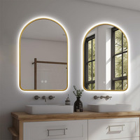 Miroir de salle de bain BOLIDE à écran LED tactile mural en verre intelligent au design moderne, forme arquée, cadre métallique, Anniversaire