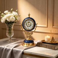 Horloge de bureau silencieuse Art Déco en céramique cloisonnée de luxe, dorée vintage, pour décoration d'intérieur cheminée, salon et chambre