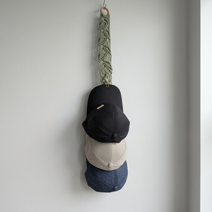 Porte-chapeaux mural en macramé, corde en fibre végétale, style bohème, organisateur de rangement à crochets, forme rectangulaire, à suspendre derrière les portes ou sur le mur - Product Image 1