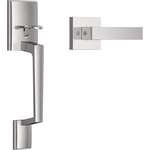 Poignée de porte extérieure moderne en nickel satiné, en zinc, design réversible ambidextre pour porte d'entrée - Product Image 1