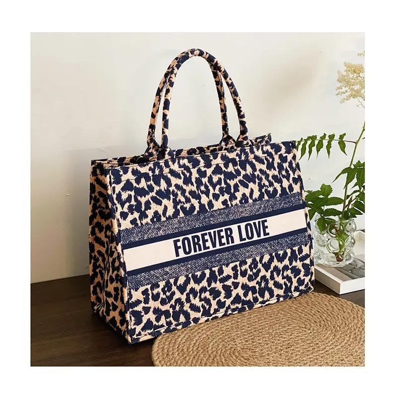 New Fashion Canvas Einkaufstasche 2021 Große Kapazität Leopard Letters Big Brand Umhängetasche Shopper Frühling Sommer Damen handtasche