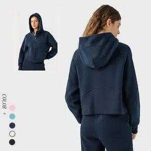 Vente en gros Vêtements de sport Manteaux de dames pour les loisirs Sweat-shirt à capuche à manches longues Vestes chaudes de yoga Sweats à capuche pour femmes Logo personnalisé